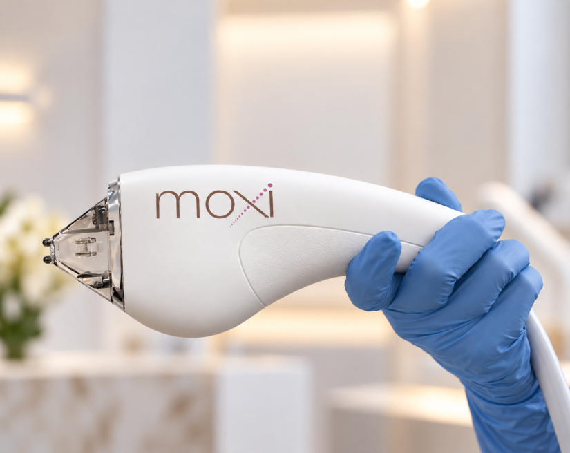 Moxi-laser in blauwe handschoen